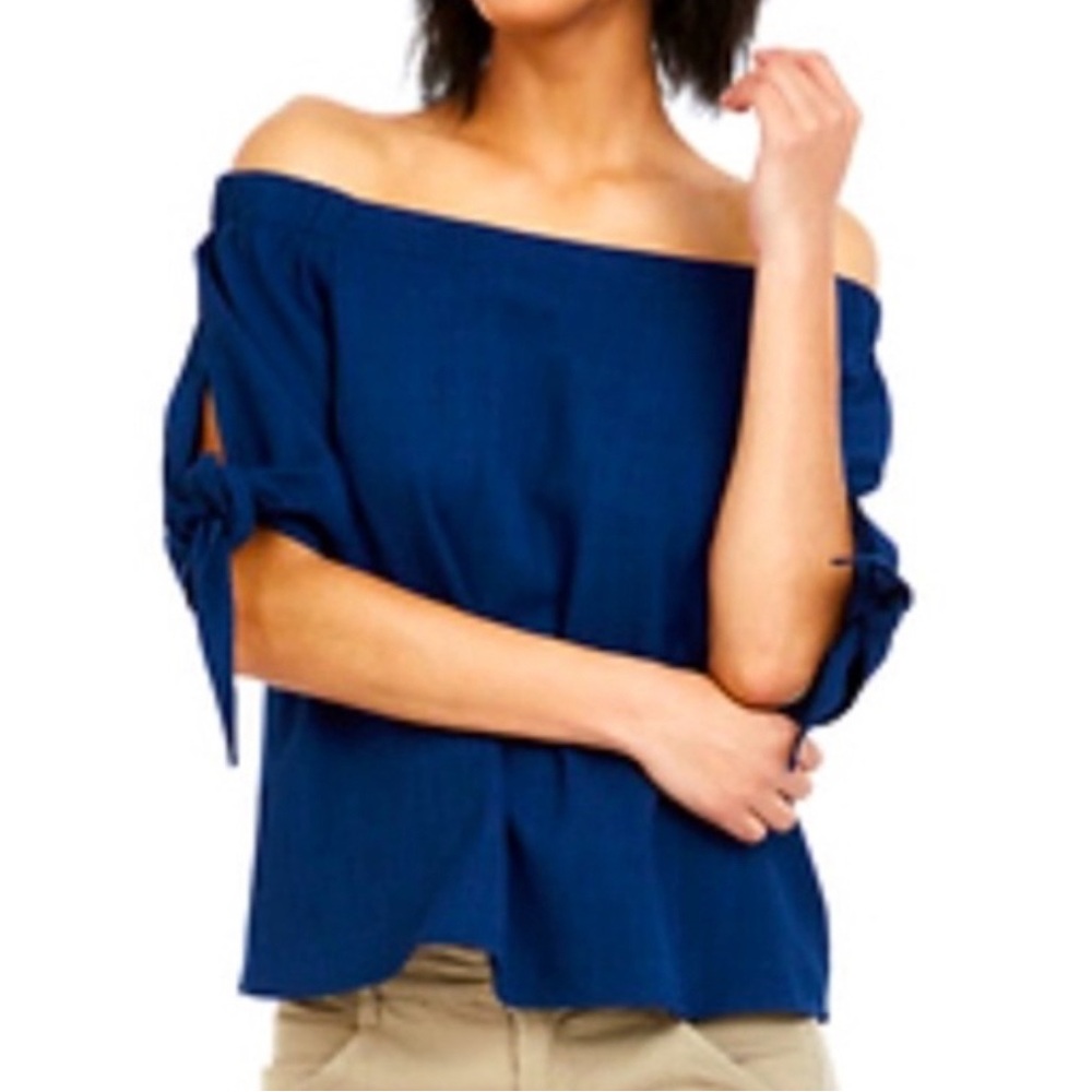 Olivia Grey Off The Shoulders Tie Sleeves Top Navy (Blue Jean Color)